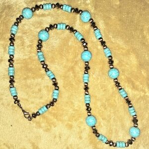 Turquoise Bead Necklace with Bronze Accents - Women Jewelry
